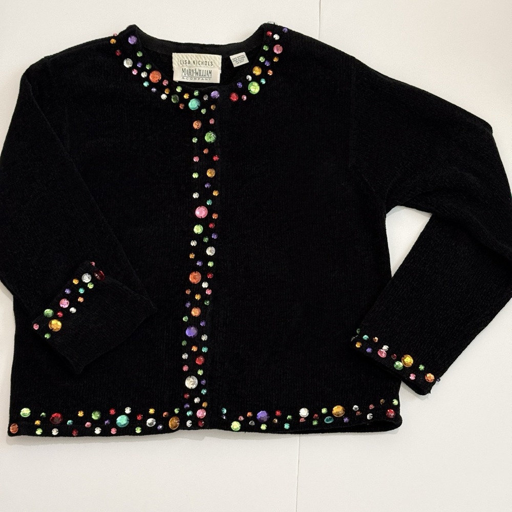 Lisa Nichols Mary William &‎ Co Black Jeweled Cardigan Sweater Medium